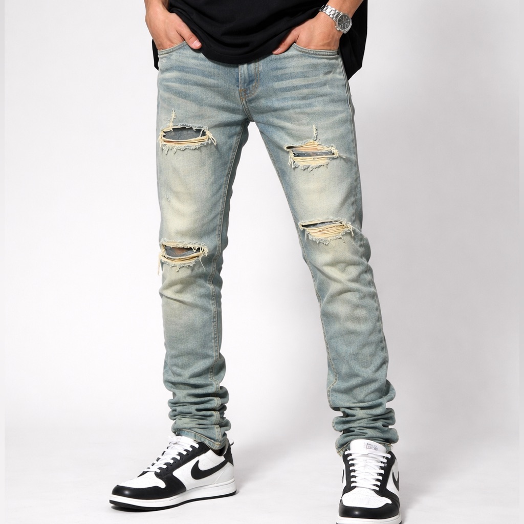 Kdnk Light Wash Distressed Skinny Jeans Menâs 32 Long Inseam Streetwear